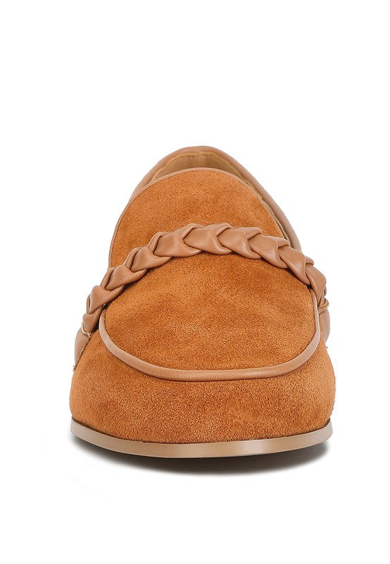 Echo Suede Leather Braided Detail Loafers-LAVK