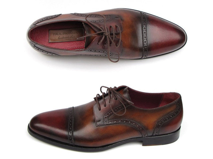 Paul Parkman Men's Bordeaux / Tobacco Derby Shoes Leather Upper and Leather Sole (ID#046-BRD-BRW)