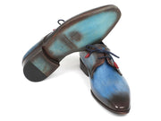 Paul Parkman Blue & Brown Hand-Painted Derby Shoes (ID#326-BLUBRW)