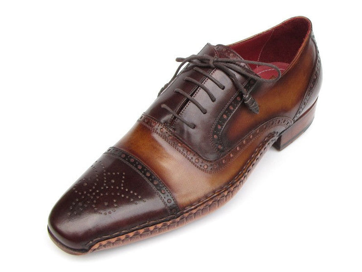 Paul Parkman Men's Captoe Oxfords Brown Hand Painted Shoes (ID#5032-BRW)