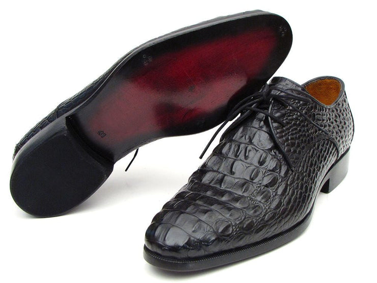 Paul Parkman Men's Black Crocodile Embossed Calfskin Derby Shoes (ID#1438BLK)