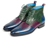 Paul Parkman Wingtip Ankle Boots Three Tone Blue Purple Green (ID#777-BLU-PRP)