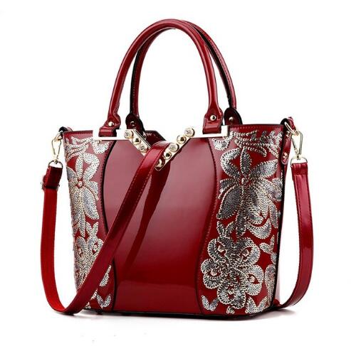 Sequin Embroidery Patent Leather Handbag