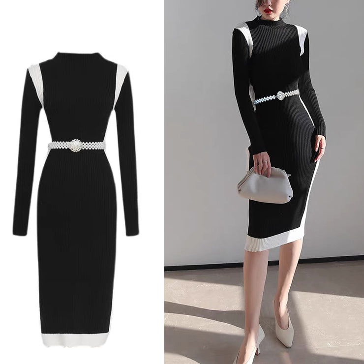 Belted Knitted Pencil Sweater Dress