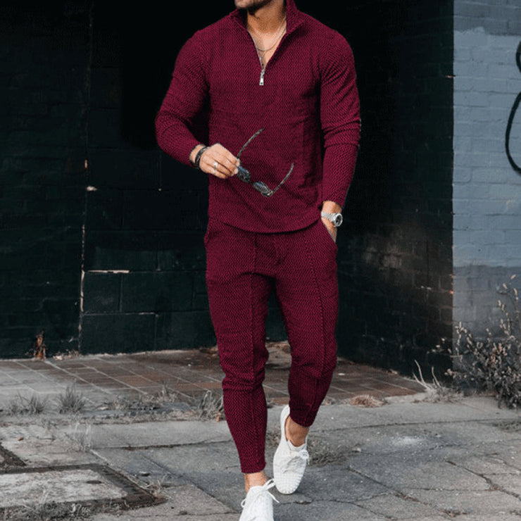 Men's Textured Half Zipper Stand Collar Activewear - Men VK - 5 Colors