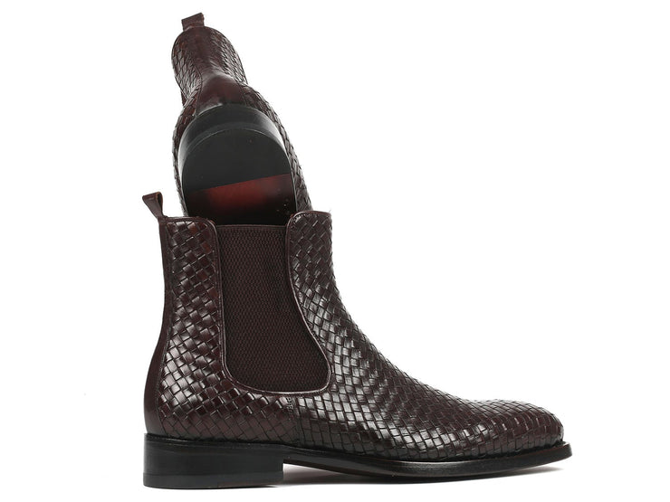 Paul Parkman Chocolate Brown Woven Leather Chelsea Boots (ID#92WN87-BRW)