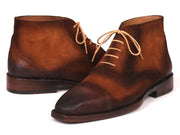 Paul Parkman Antique Suede Brown Cap Toe Ankle Boots (ID#644BRW17)