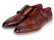 Paul Parkman Men's Smart Casual Monkstrap Shoes Brown Leather (ID#189-BRW-LTH)