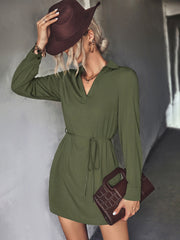 Women's Solid Color Long Sleeve High Low Shirt Dress