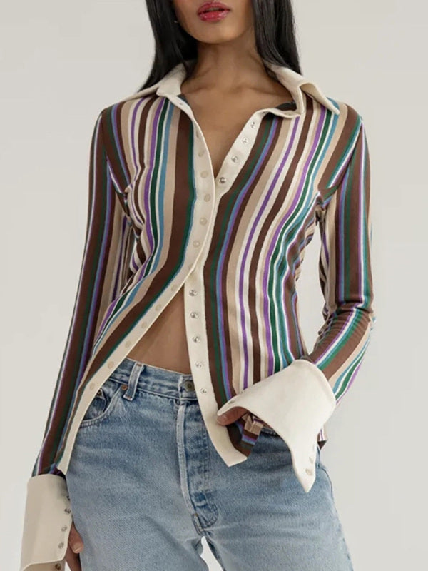 Women's Multi Color Striped Shirt-LAVK
