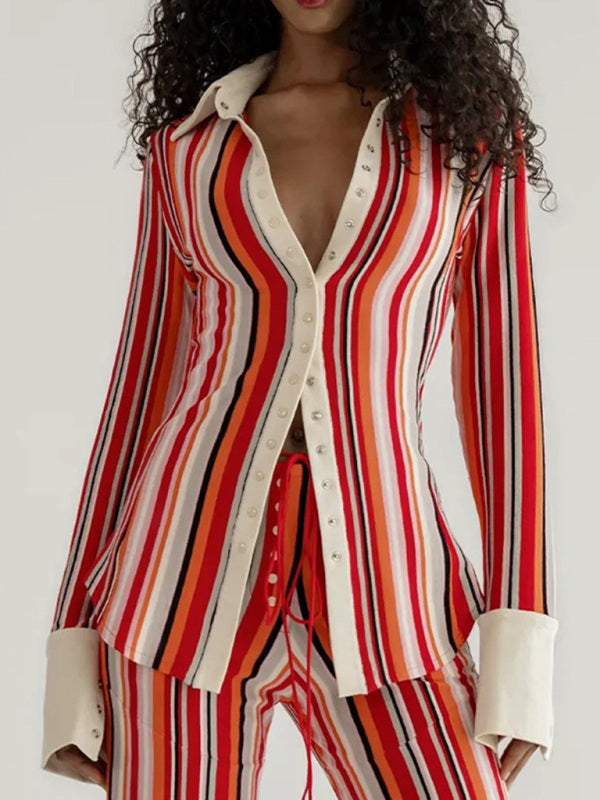 Women's Multi Color Striped Shirt-LAVK